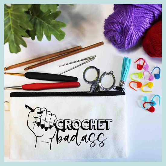 Crochet Badass Small Canvas Pouch Bag, Crochet Essential Bag