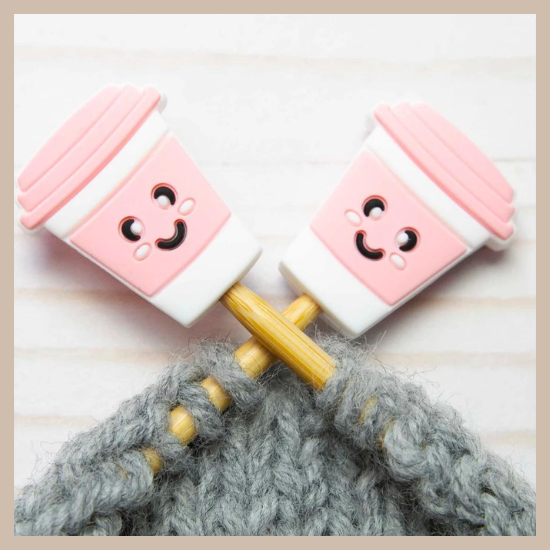Knitting Needle holders | Pink Coffee Cup Stoppers