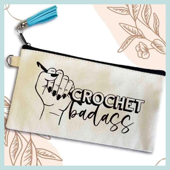 Crochet Badass Small Canvas Pouch Bag, Crochet Essential Bag