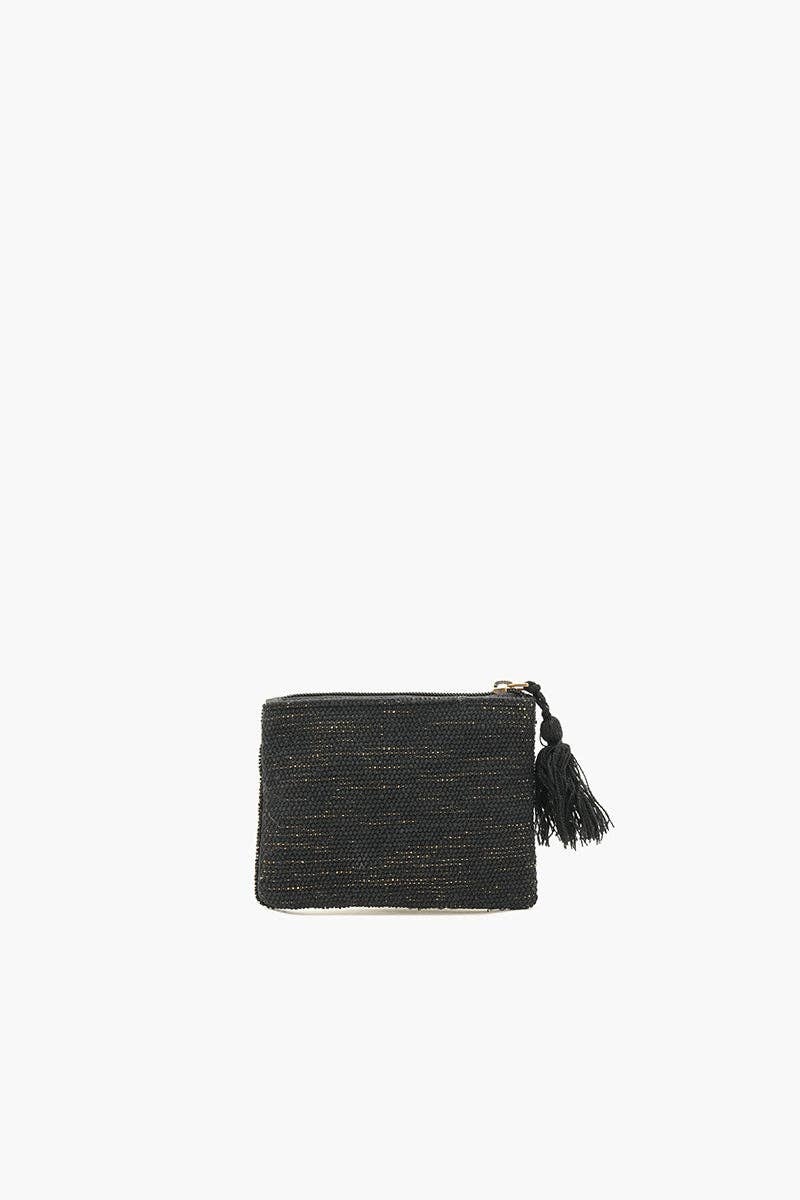 Floral Check Beaded Coin Pouch