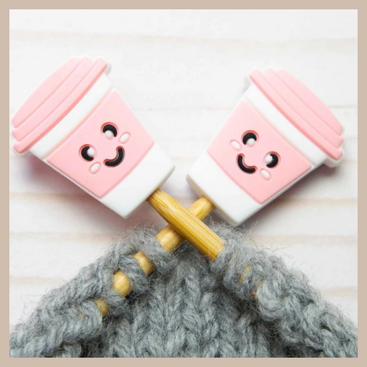Knitting Needle holders | Pink Coffee Cup Stoppers