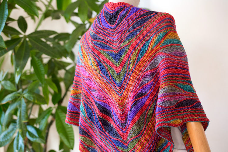 This beautiful knitted butterfly shawl looks lovely in either a long transition mutli-colorway or in placed color. This best selling Butterfly Shawl Kit is Designed by Marin Melchior. Knit Kit includes the Butterfly Shawl Knit pattern (downloadable PDF file - link sent to you once purchased).