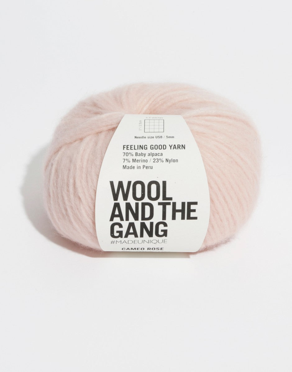 Feeling Good yarn, by Wool and the Gang is a Alpaca Yarn and Merino Yarn Blend.  Great for knit patterns or crochet patterns.  This soft yarn happen to be super fluffy but delightfully durable thanks to our gorgeous blend of alpaca, merino and nylon. 
