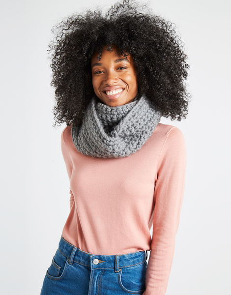 Crochet pattern:  Keep your neck warm with the Celebration Snood or Cowl pattern, by Wool and The Gang. This beginner crochet pattern is stitched up in single crochet, and makes a great first project for those looking to get into crochet. Made using wool yarn and a crochet hook.