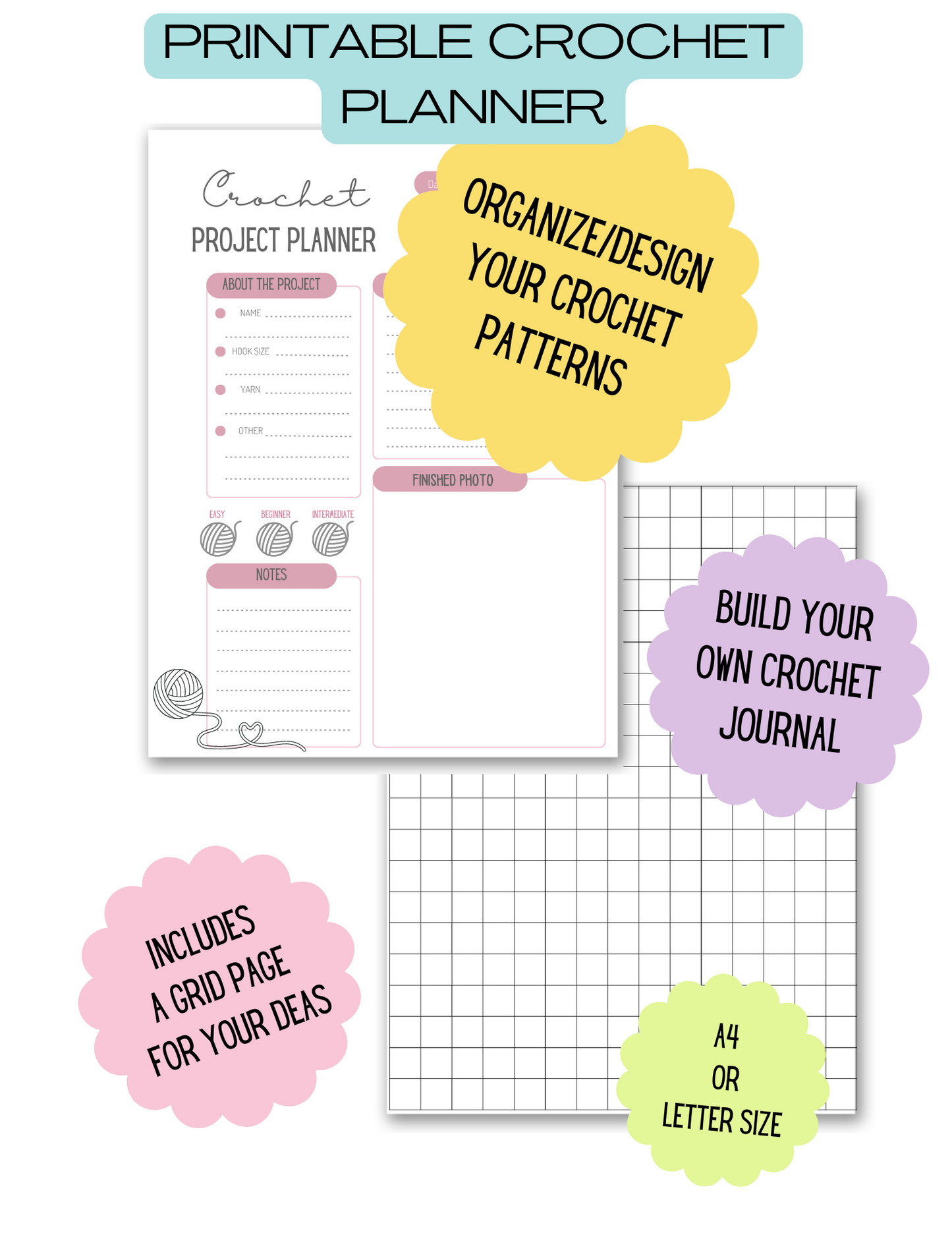 Crochet Journal, Printable Crochet Planner